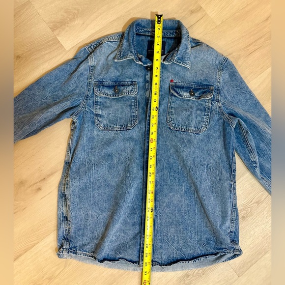 BUFFALO DAVD BITTON Blue Distressed Denim Button Down Shirt Jacket Men’s Large - Picture 6 of 9